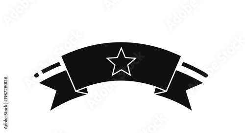 Black star banner ribbon icon.