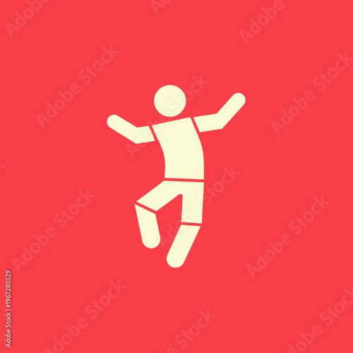Joyful person in midair celebrating with raised arms and legs isolated.