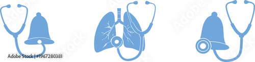 Medical Lungs and Stethoscope Icon Set for Clinical Diagnosis.