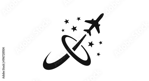 Airplane Flying Through Stars Symbol.