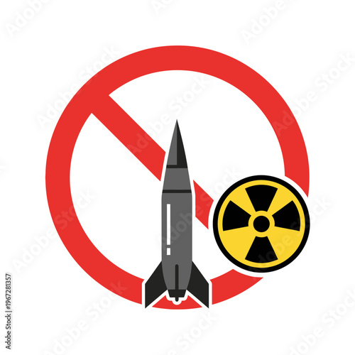 No Nuclear Weapons, Rocket and Radiation Symbol, Stop War Concept