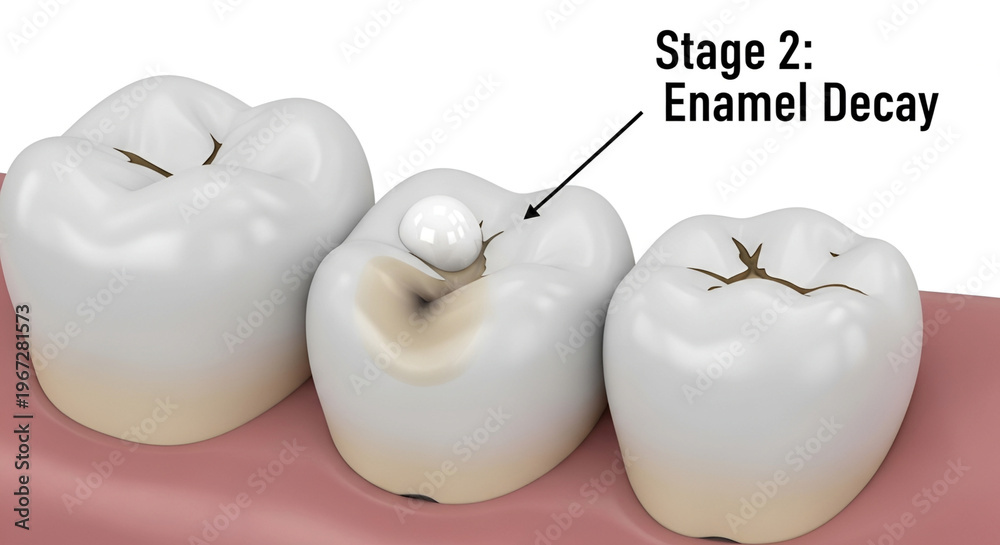 Obraz premium Teeth with visible signs of enamel decay on white background