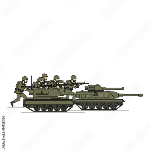 Pixel Art Military Soldiers with Tanks