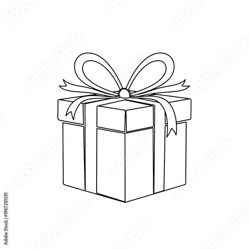 Simple line art of a gift box with a decorative bow on top ready to be given.
