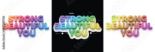 A vibrant and colorful typographic design with inspirational words on a white and black background