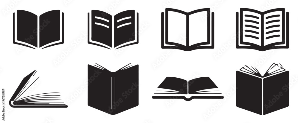 Εκτύπωση καμβά Collection of open book vector icons for literature, study, and research