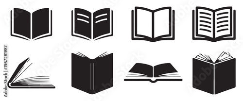 Collection of open book vector icons for literature, study, and research. vector illustration eps 10