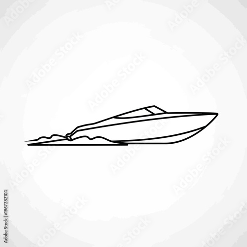Sleek outline of a speedboat gliding across the water minimalist design.