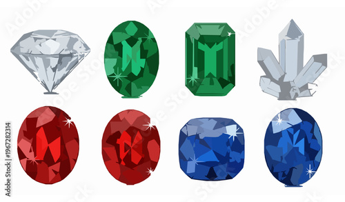 Gems and diamonds vector icon set jewelry crystal illustration