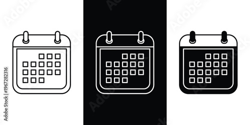 A set of calendar icons in different colors and styles on a white background
