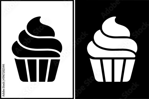 Cupcake vector icon illustration, in silhouette and negative space version, for food design, isolated on transparent background PNG