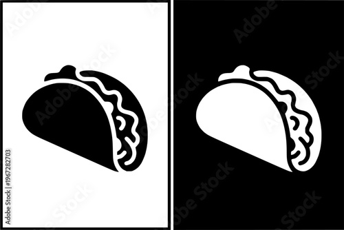 Taco vector icon illustration, in silhouette and negative space version, for food design, isolated on transparent background PNG