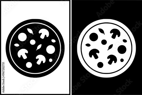 Italian pizza vector icon illustration, in silhouette and negative space version, for food design, isolated on transparent background PNG