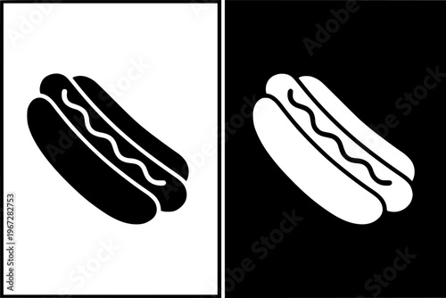 Hotdog vector icon illustration, in silhouette and negative space version, for food design, isolated on transparent background PNG