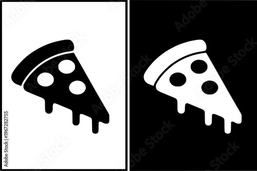 Pizza slice vector icon illustration, in silhouette and negative space version, for food design, isolated on transparent background PNG