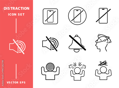 Distraction and concentrate stress noise hand drawn symbol icon set