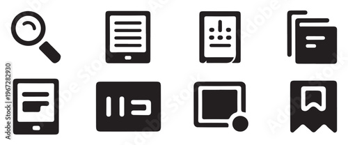 Digital reading device icons, tablet, smartphone, and e-book reader symbols. vector illustration eps 10