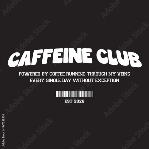 caffeine club barcode wavy streetwear typography t-shirt design