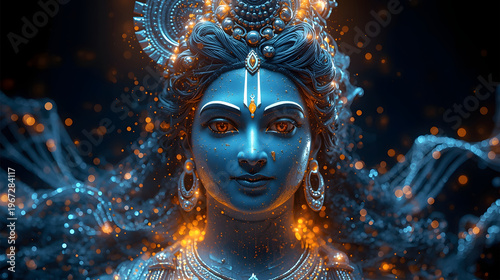 beautiful shining portrait art of lord krishna