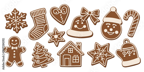 Christmas gingerbread cookies in various festive shapes and designs Keywords: christmas, gingerbread, cookie, cookies, festive