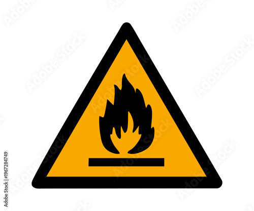 ISO 7010 W021 Warning Flammable material. Vector graphic of ISO 7010 sign warning for flammable material.

