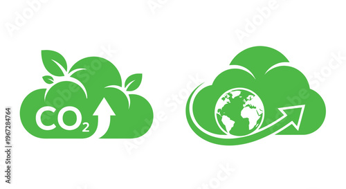 Green logo depicting environmental concepts carbon dioxide earth and foliage