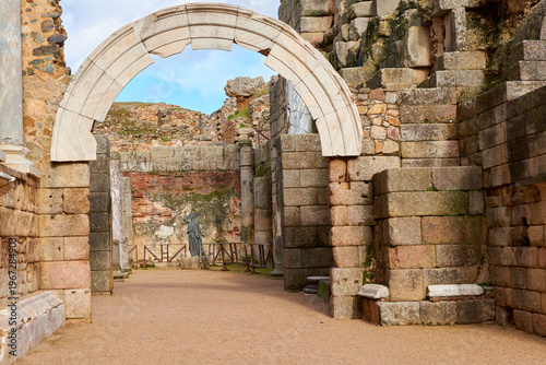 stone arch in the Roman Theatre of Mérida (Spain)