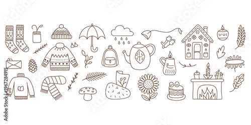 Cozy Winter and Autumn Themed Hand Drawn Illustrations Collection socks sweater