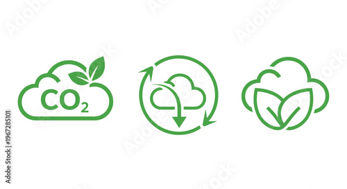 Green icons representing carbon dioxide recycling and sustainable growth high quality