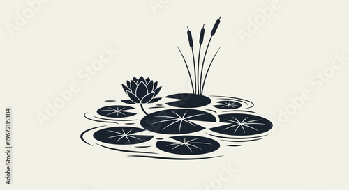 Black and white lily pads floating.