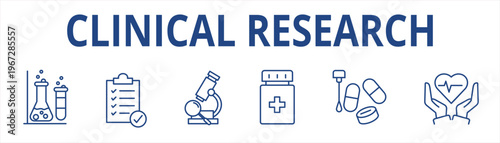 Clinical Research web banner icon set color outline multistyle vector illustrations concept