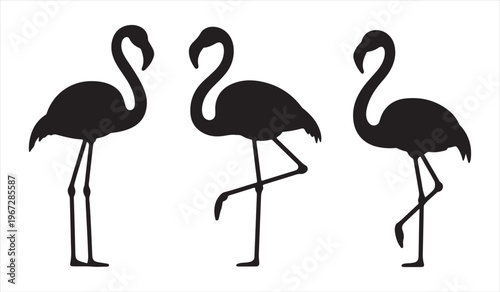 Minimal flamingo icons collection black silhouette tropical design