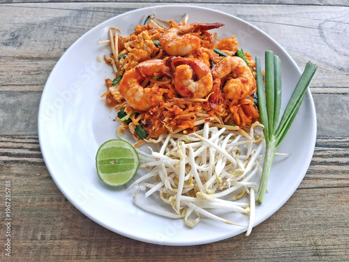 Pad Thai is a popular dish in Thailand made from rice noodles stir-fried with bean sprouts, seasoned with sugar, fish sauce, and tamarind paste. Shrimp is commonly added.