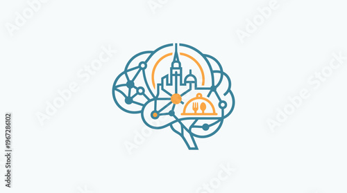 Conceptual Logo of Brain with Architectural and Culinary Elements