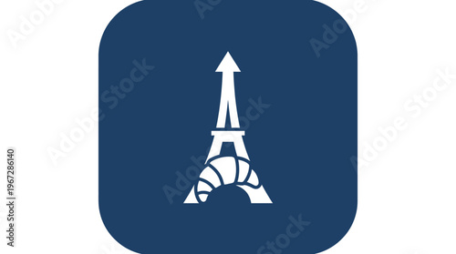 Eiffel Tower Logo with Croissant in Blue Square