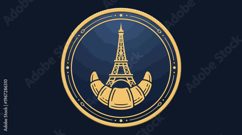 Parisian Emblem Eiffel Tower and Croissant Design