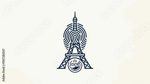 Unique Eiffel Tower Design with Fingerprint and Illustration