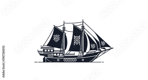 Vintage Sailing Ship with Sails.