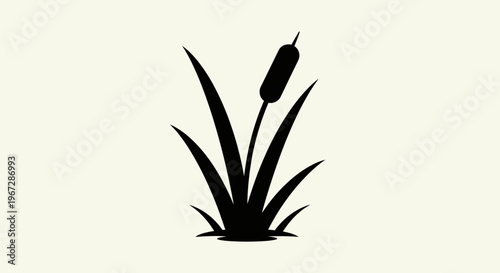 Black silhouette of cattail plant.