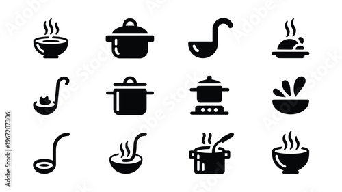 Collection of elegant minimalist vector icons representing cooking kitchenware and food preparation ideal for culinary websites recipe apps and restaurant branding