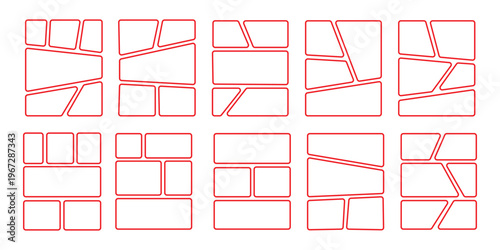 Comic book templates set on white background. Japanese manga design frames and layout. Storyboard cartoon page. Mockup for collage. Vector anime rectangle border