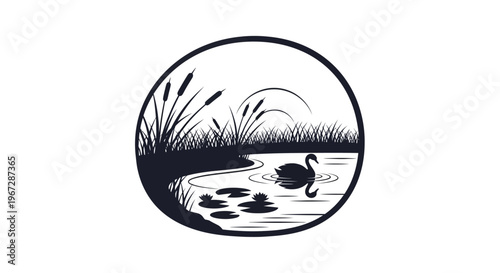 Black and white duck illustration.