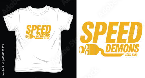 Speed demons logo with exhaust pipes and text, vintage automotive design