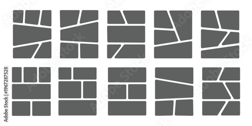 Comic book templates set on white background. Japanese manga design frames and layout. Storyboard cartoon page. Mockup for collage. Vector anime rectangle border