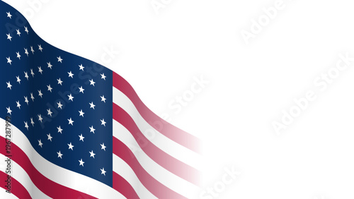 Vector waving Flag of the United States of America. Waving American, USA flag with empty, blank, copy space on transparent background. Design element for sale, discount, ads, web. Place for text