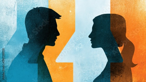 Wallpaper Mural Conceptual Illustration of Male and Female Silhouettes Facing Each Other, Conflict, Communication, Relationship, or Contrast Torontodigital.ca