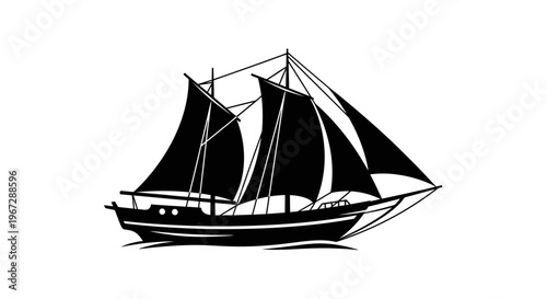 Sailing ship with three sails.