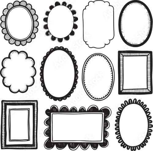 Collection of ornate black and white picture frame borders and shapes