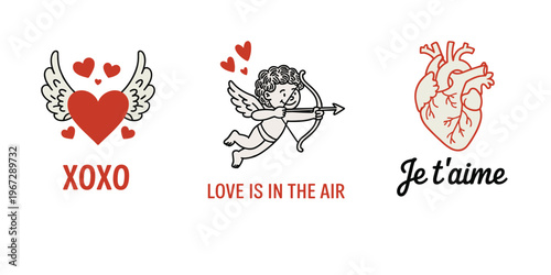 Valentine's Day Graphics with Cupid, Heart and Anatomical Heart illustration