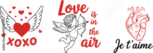 Valentine's Day Graphics with Cupid, Heart and Anatomical Heart love xoxo